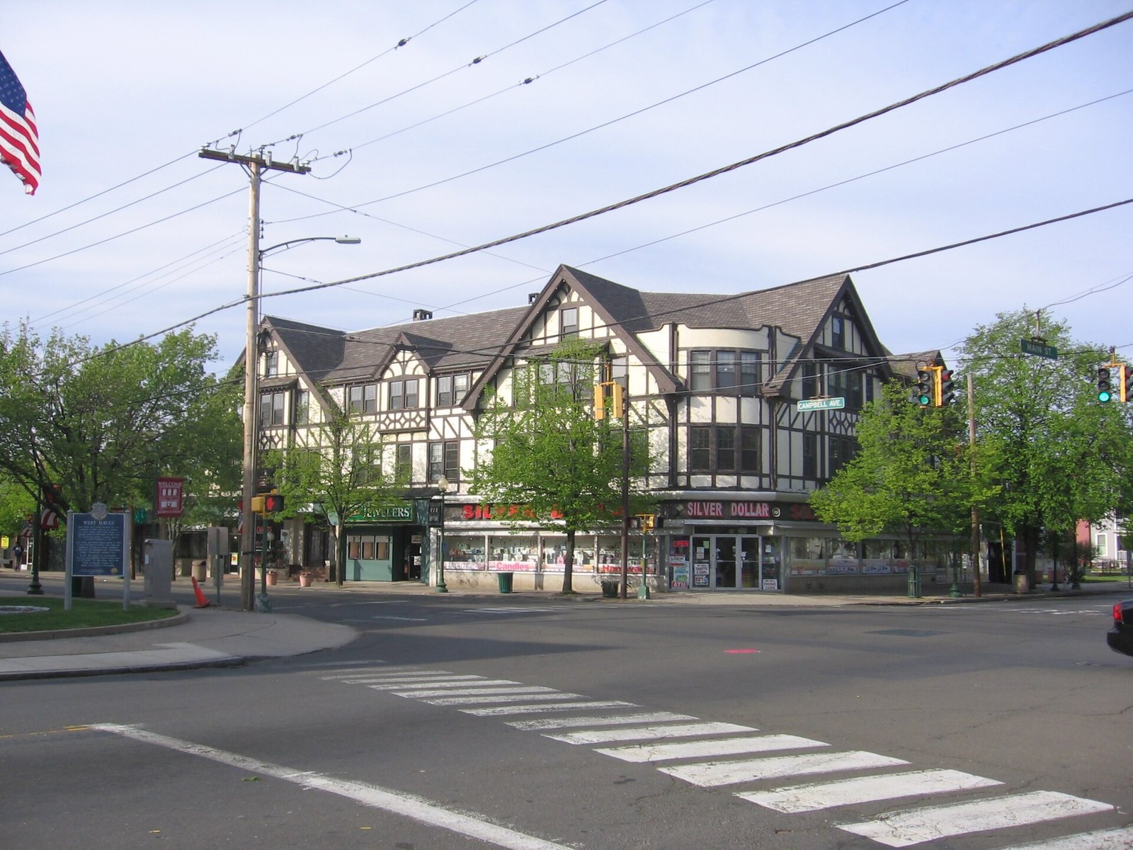 The intersection of Main Street and Campbell Avenue in West Haven